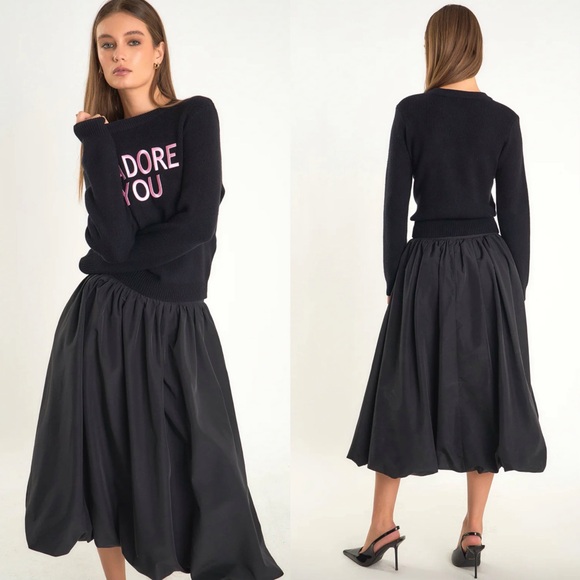 NWOT Endless Rose Black Bubble Midi Skirt - Picture 3 of 9